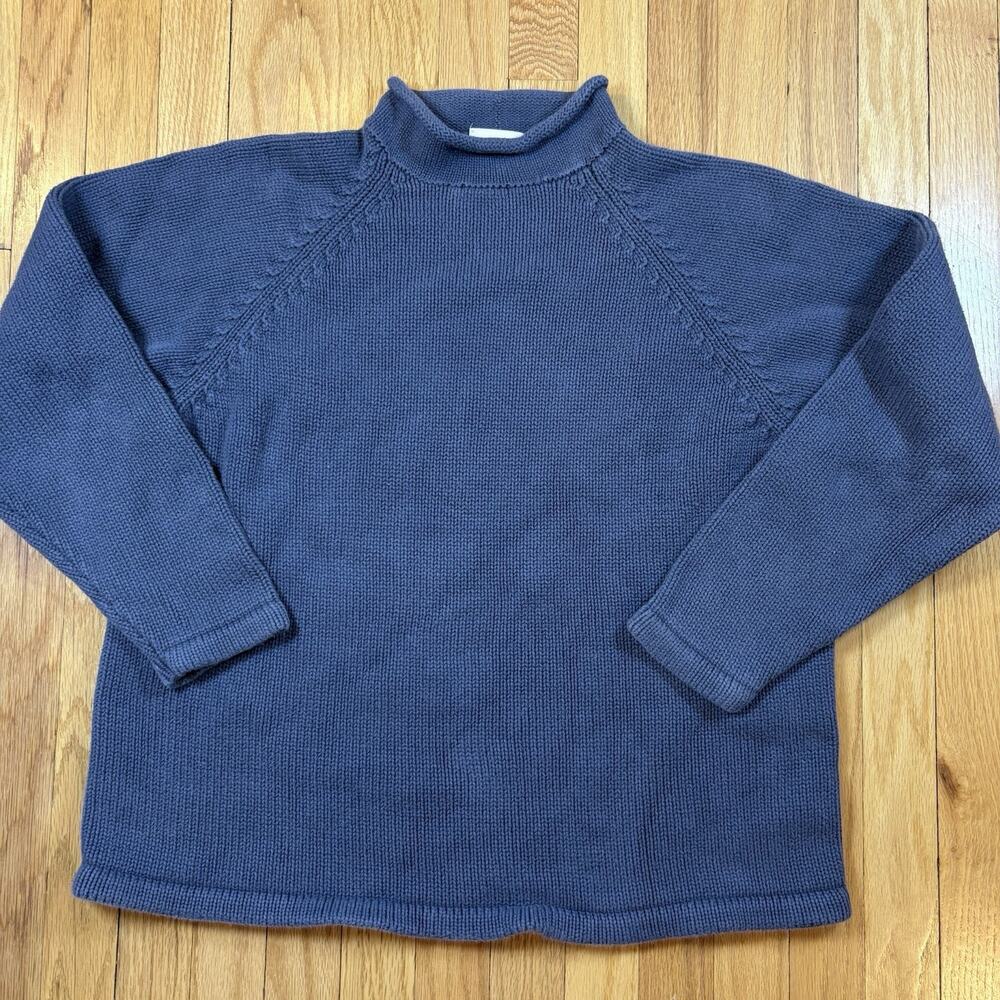 J. Crew Sweater Mens Size Medium Blue Fisherman Roll Neck Knit Pullover Vintage